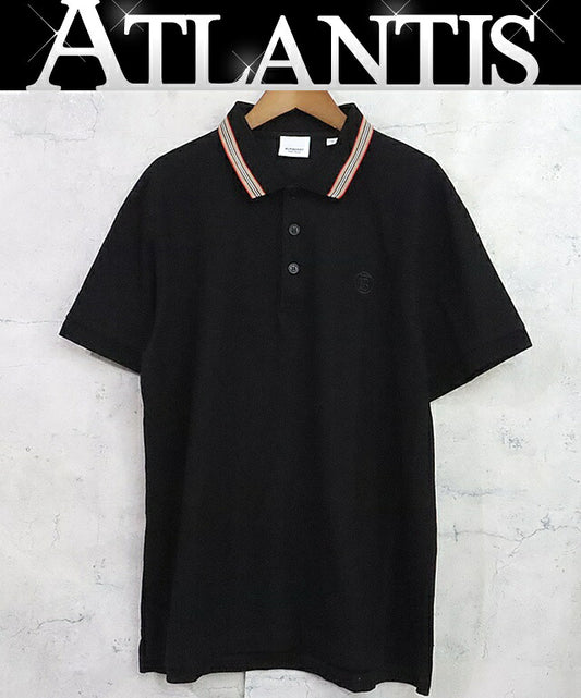 BURBERRY PIERSON Icon Stripe Pique Polo Shirt Black Size LG