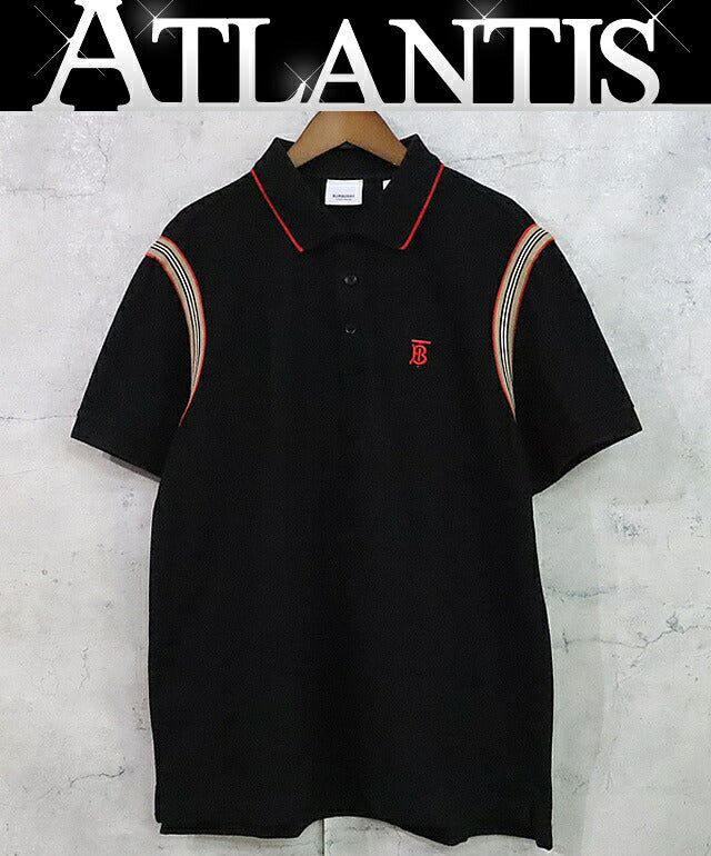 BURBERRY Icon Stripe Pique Polo Shirt Black Size LG