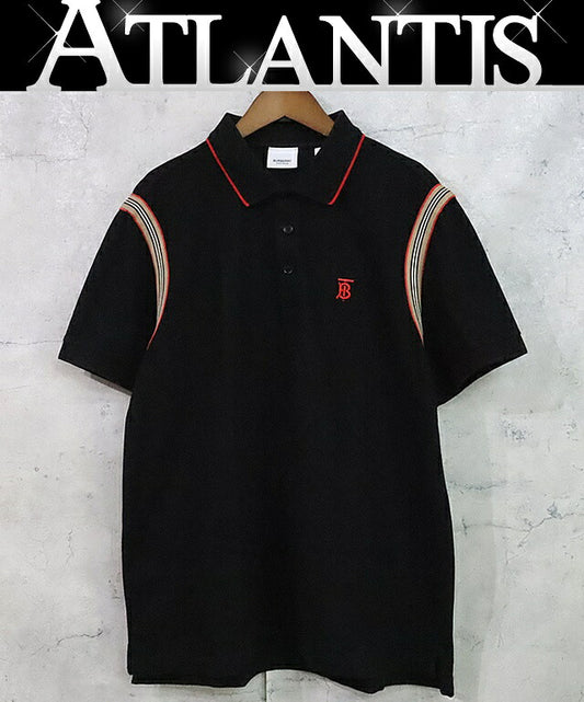 BURBERRY Icon Stripe Pique Polo Shirt Black Size LG