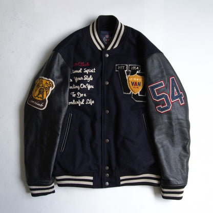 VAN CLUB Wool Leather Sleeve Varsity Jacket Patches Size LL