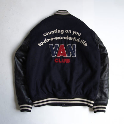 VAN CLUB Wool Leather Sleeve Varsity Jacket Patches Size LL