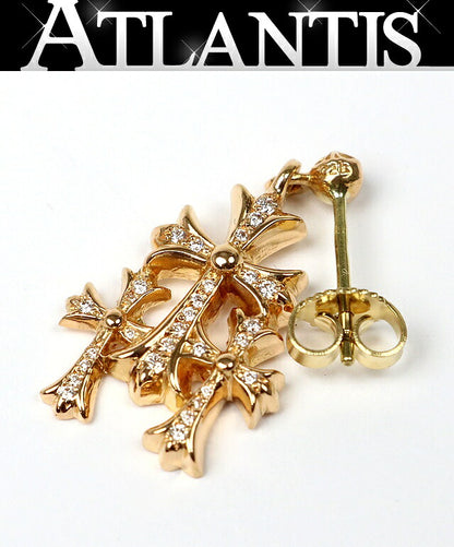 CHROME HEARTS 22K Triple CH Cross Pave Diamond Earrings Gold