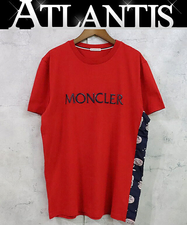 MONCLER Rubber Logo T-Shirt Red Cotton Blend Size L