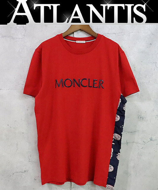 MONCLER Rubber Logo T-Shirt Red Cotton Blend Size L