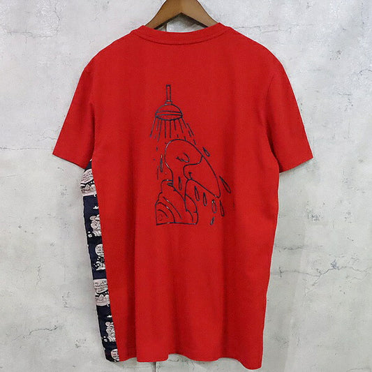 MONCLER Rubber Logo T-Shirt Red Cotton Blend Size L