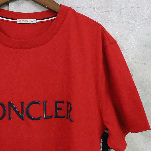 MONCLER Rubber Logo T-Shirt Red Cotton Blend Size L