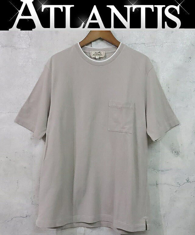 HERMES Logo Embroidered Pique Polo Shirt Greige Size M