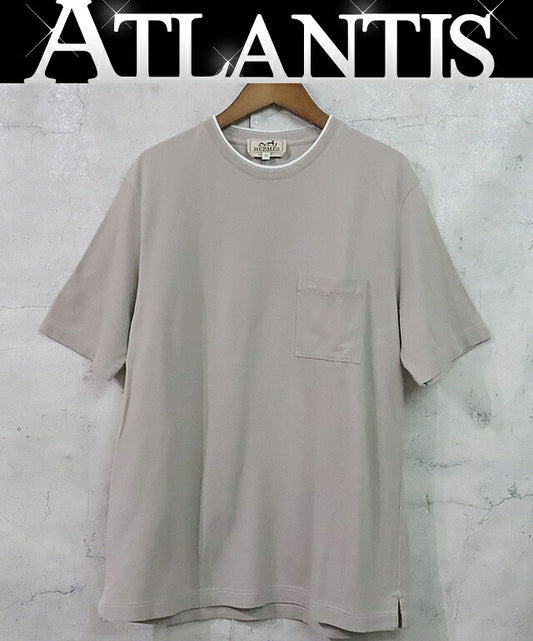 HERMES Logo Embroidered Pique Polo Shirt Greige Size M
