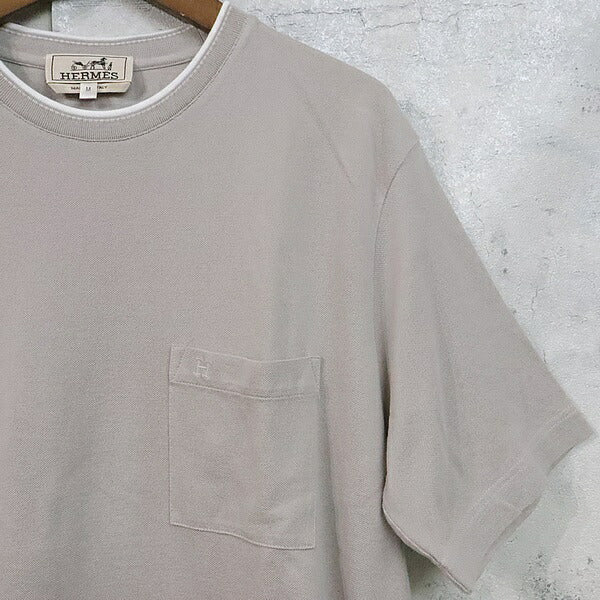 HERMES Logo Embroidered Pique Polo Shirt Greige Size M