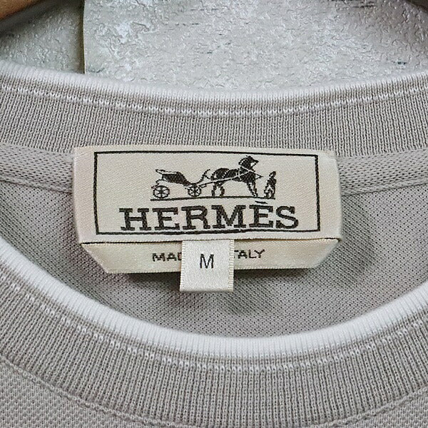 HERMES Logo Embroidered Pique Polo Shirt Greige Size M