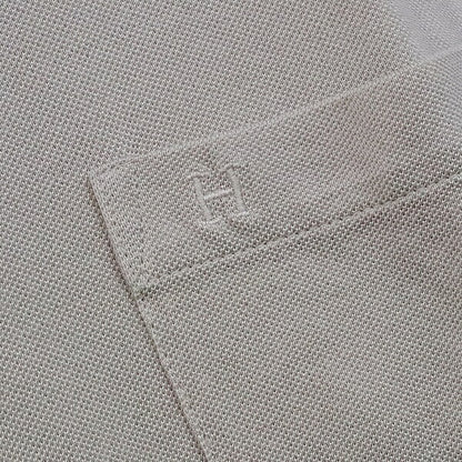HERMES Logo Embroidered Pique Polo Shirt Greige Size M