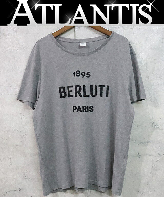 Berluti Front Logo T-Shirt Gray Cotton Size M