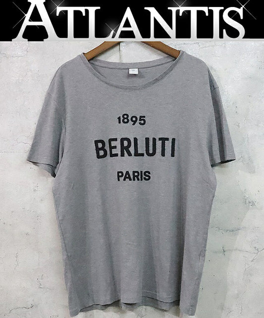 Berluti Front Logo T-Shirt Gray Cotton Size M