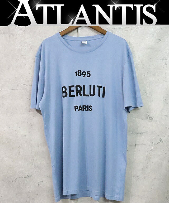 Berluti Front Logo T-Shirt Light Blue Cotton Size M