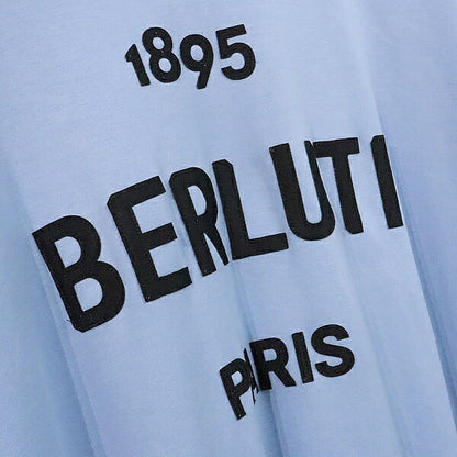 Berluti Front Logo T-Shirt Light Blue Cotton Size M