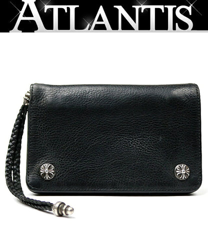 CHROME HEARTS Cross Button 2-Zip Strap Leather Wallet Black