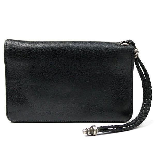 CHROME HEARTS Cross Button 2-Zip Strap Leather Wallet Black