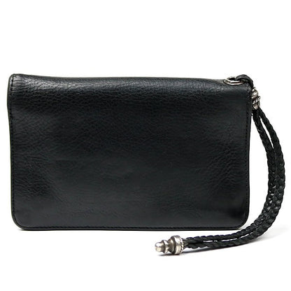 CHROME HEARTS Cross Button 2-Zip Strap Leather Wallet Black