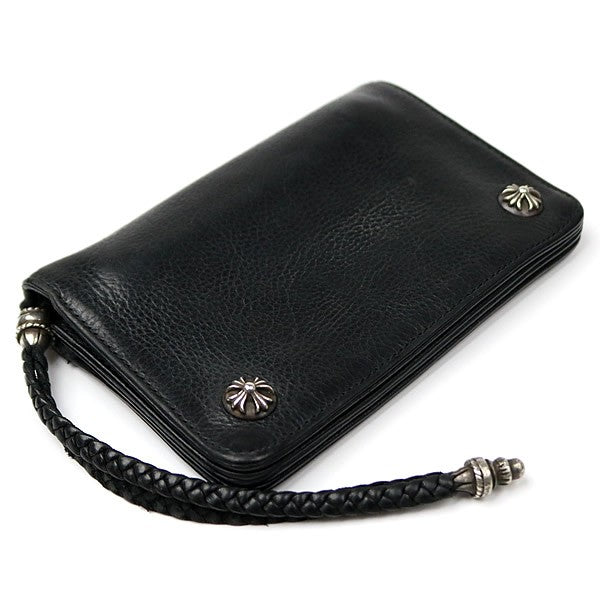 CHROME HEARTS Cross Button 2-Zip Strap Leather Wallet Black