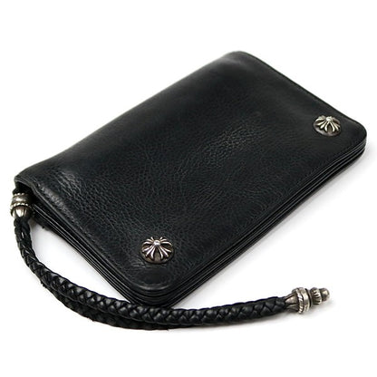 CHROME HEARTS Cross Button 2-Zip Strap Leather Wallet Black