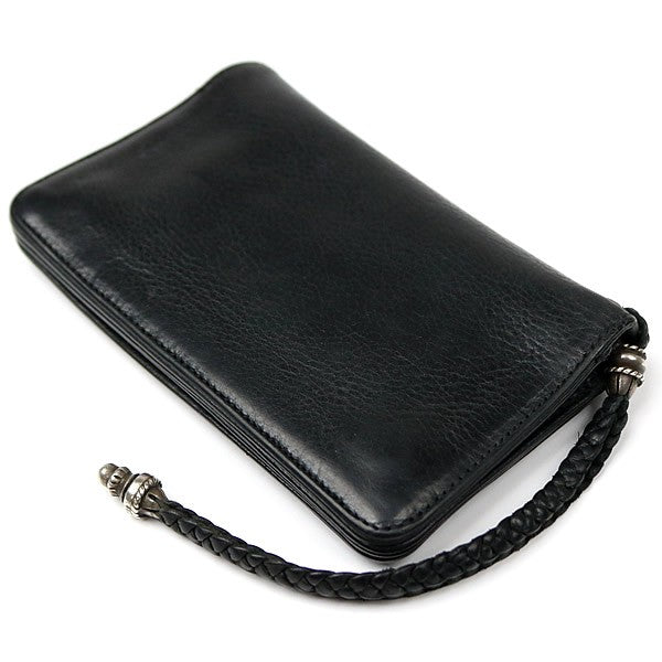 CHROME HEARTS Cross Button 2-Zip Strap Leather Wallet Black