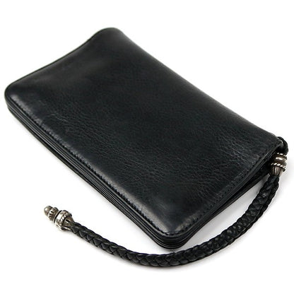 CHROME HEARTS Cross Button 2-Zip Strap Leather Wallet Black