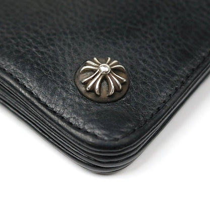 CHROME HEARTS Cross Button 2-Zip Strap Leather Wallet Black