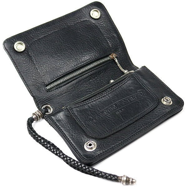 CHROME HEARTS Cross Button 2-Zip Strap Leather Wallet Black