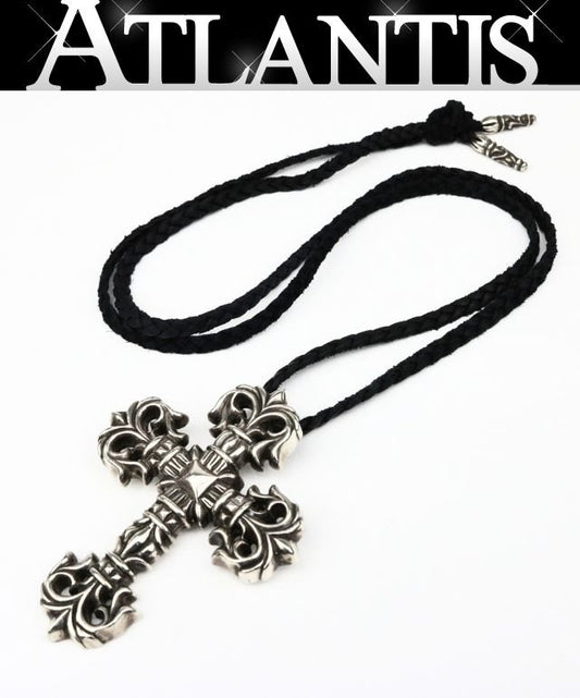 CHROME HEARTS Small Filigree Cross Leather Braid Necklace