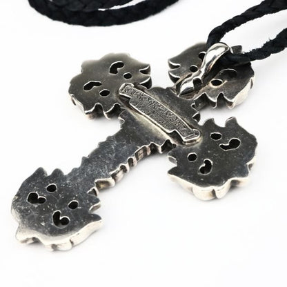 CHROME HEARTS Small Filigree Cross Leather Braid Necklace