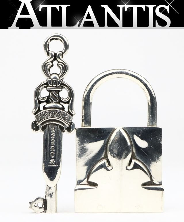 CHROME HEARTS Padlock Fleur Knee Double Dagger Charm Silver