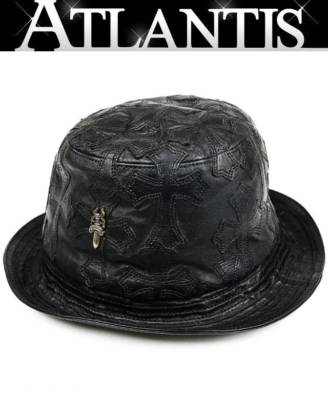 CHROME HEARTS Cemetery Cross Patch Leather Hat Black Size M
