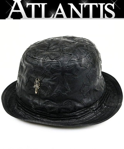 CHROME HEARTS Cemetery Cross Patch Leather Hat Black Size M