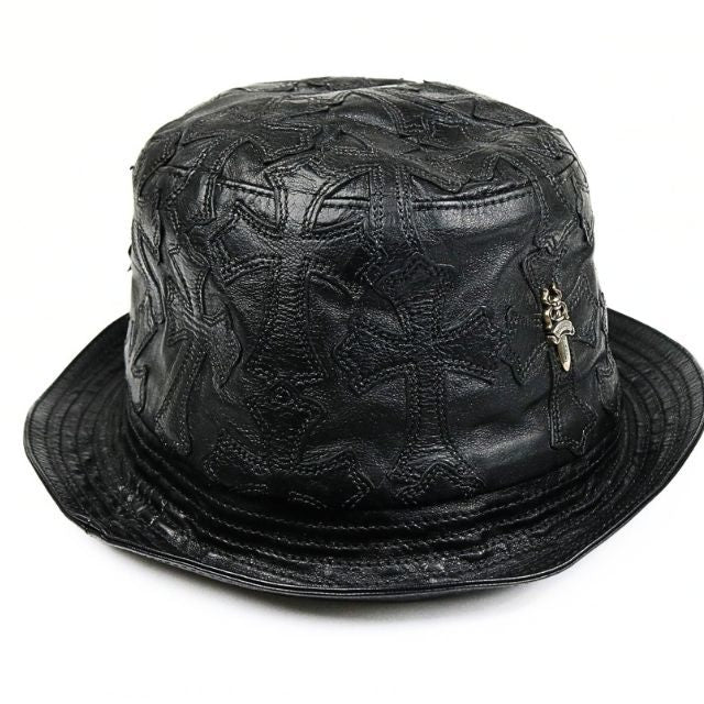 CHROME HEARTS Cemetery Cross Patch Leather Hat Black Size M