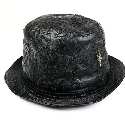 CHROME HEARTS Cemetery Cross Patch Leather Hat Black Size M