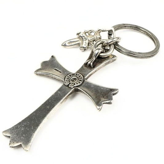 CHROME HEARTS Large Cross Split Dagger Keyring Silver