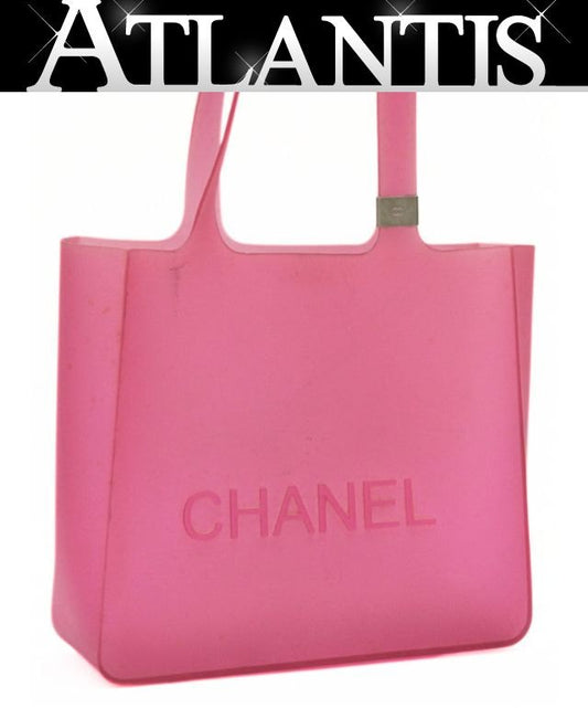 CHANEL Logo Rubber Tote Bag Pink
