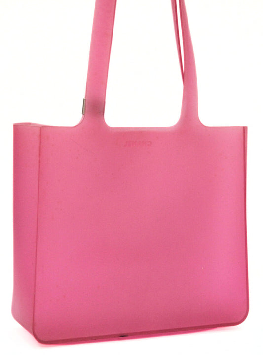 CHANEL Logo Rubber Tote Bag Pink