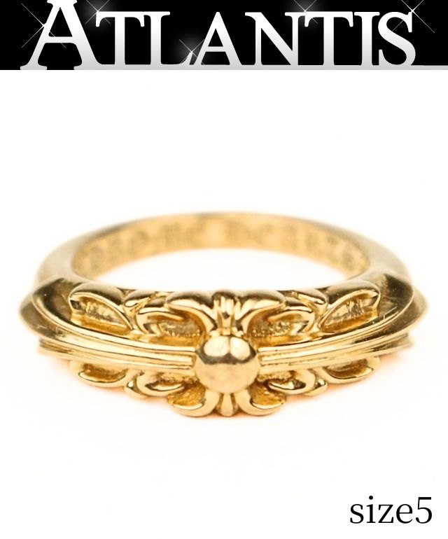 CHROME HEARTS 22K Baby Classic Floral Cross Ring Size JP 5