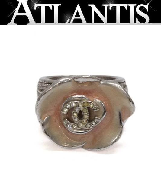 CHANEL Coco Mark Camellia Ring Silver Tone Size JP 12