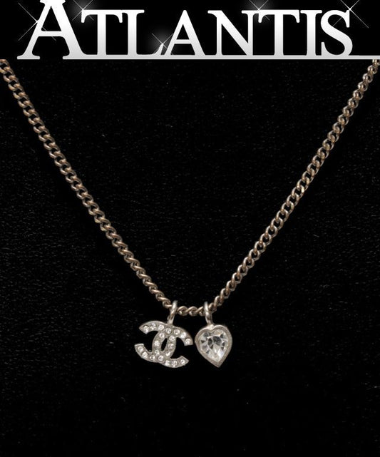 CHANEL Sparkly Coco Mark Necklace Silver