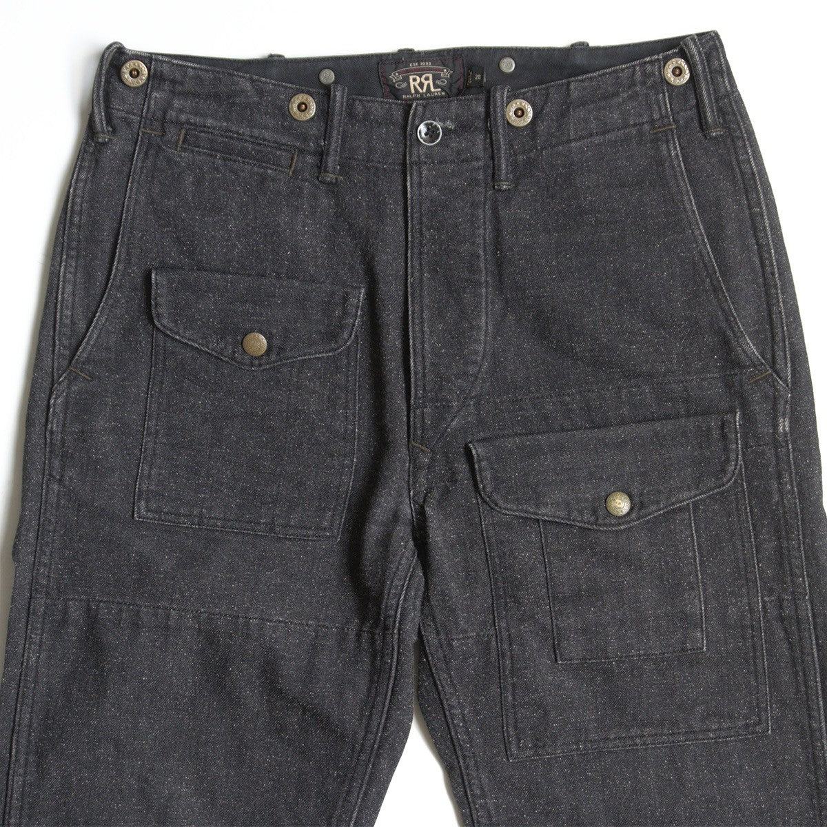 RRL Nep Black Denim Bush Pants Suspender Buttons Size 28