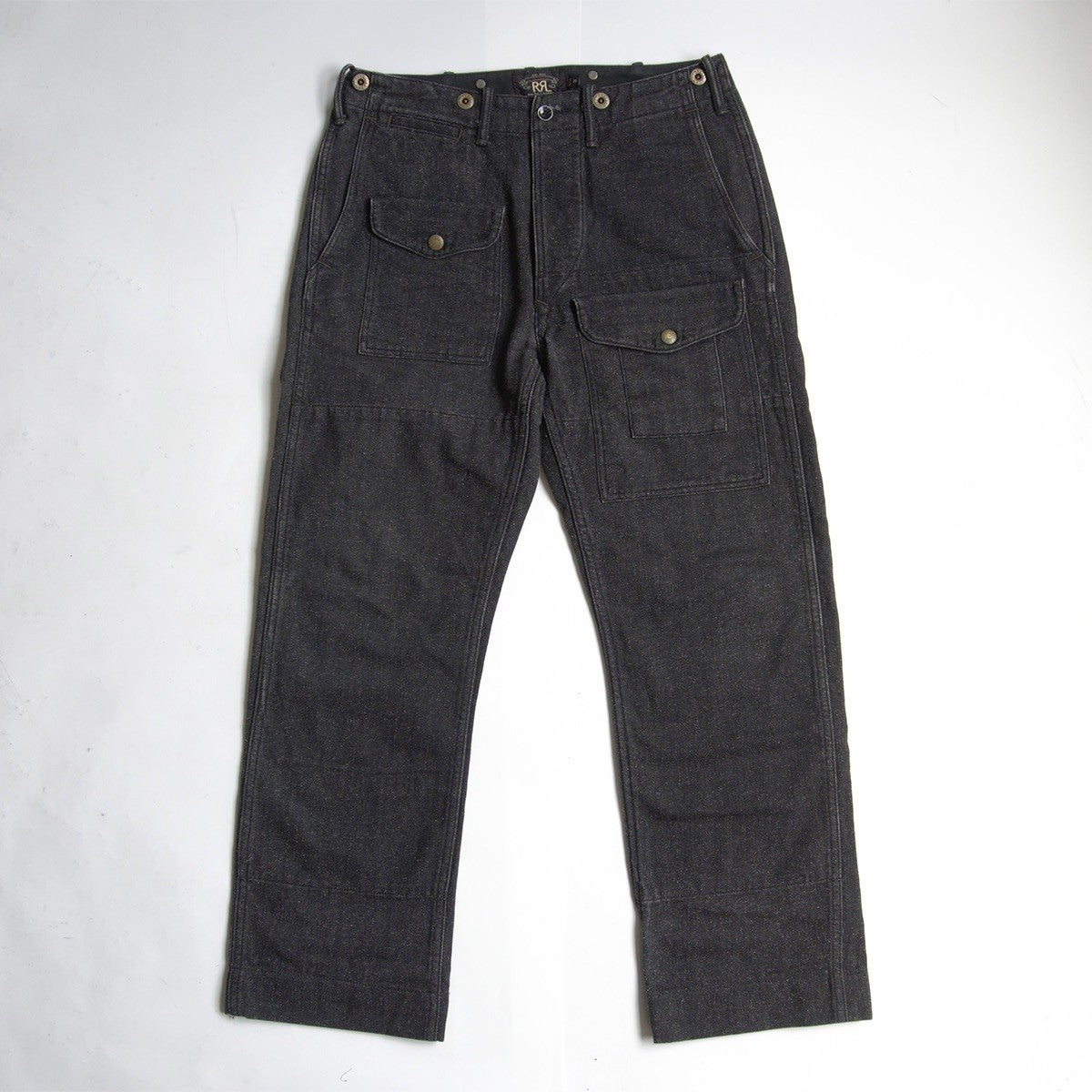 RRL Nep Black Denim Bush Pants Suspender Buttons Size 28