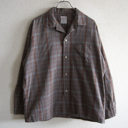 BRENT 60s Vintage Open Collar Cotton Check Shirt Size XL