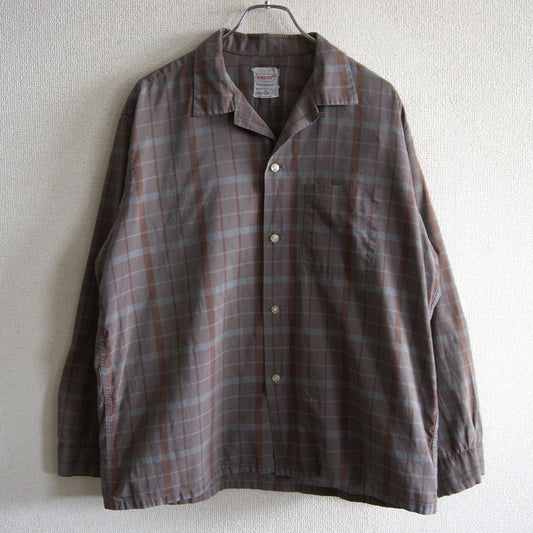 BRENT 60s Vintage Open Collar Cotton Check Shirt Size XL
