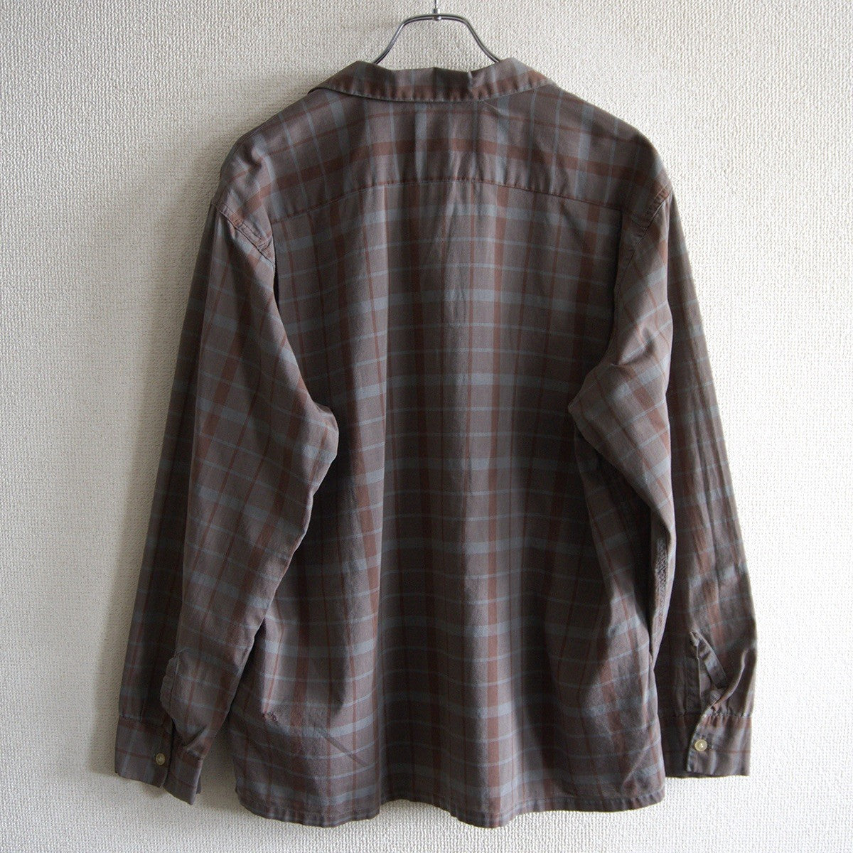 BRENT 60s Vintage Open Collar Cotton Check Shirt Size XL