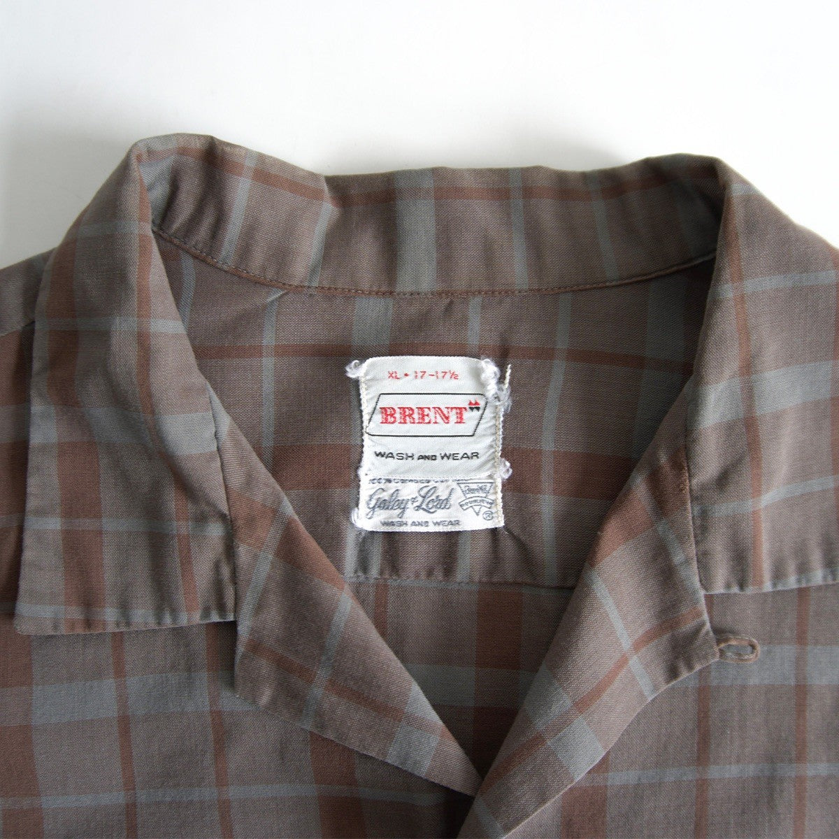 BRENT 60s Vintage Open Collar Cotton Check Shirt Size XL
