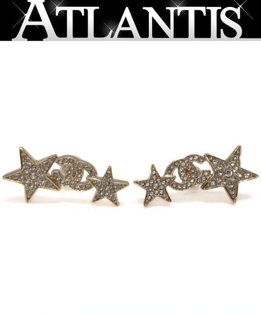 CHANEL Sparkly Coco Mark Earrings Gold