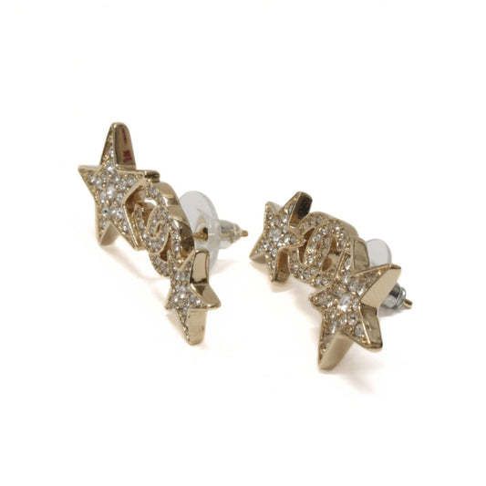 CHANEL Sparkly Coco Mark Earrings Gold