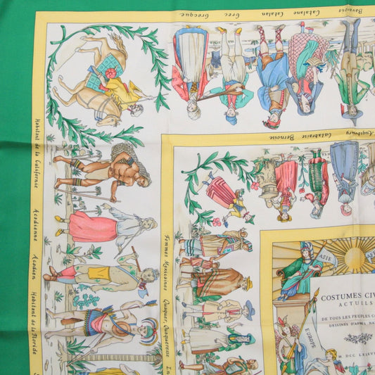 HERMES Carré 90 Costume Civils Actuels Silk Green Multi